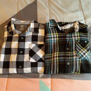 Shaun White Black and Green Plaid Button Down Shirts